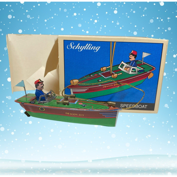 Schylling Tin Litho Collector Series Speedboat "Dragon Fly" Christmas Ornament - Picture 1 of 8